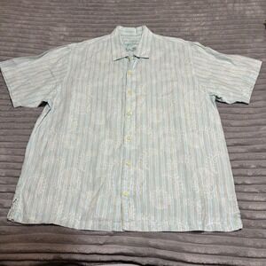 Tommy Bahama 100% Linen Floral/Stripped‎ men's size XL Hawaiian button up shirt
